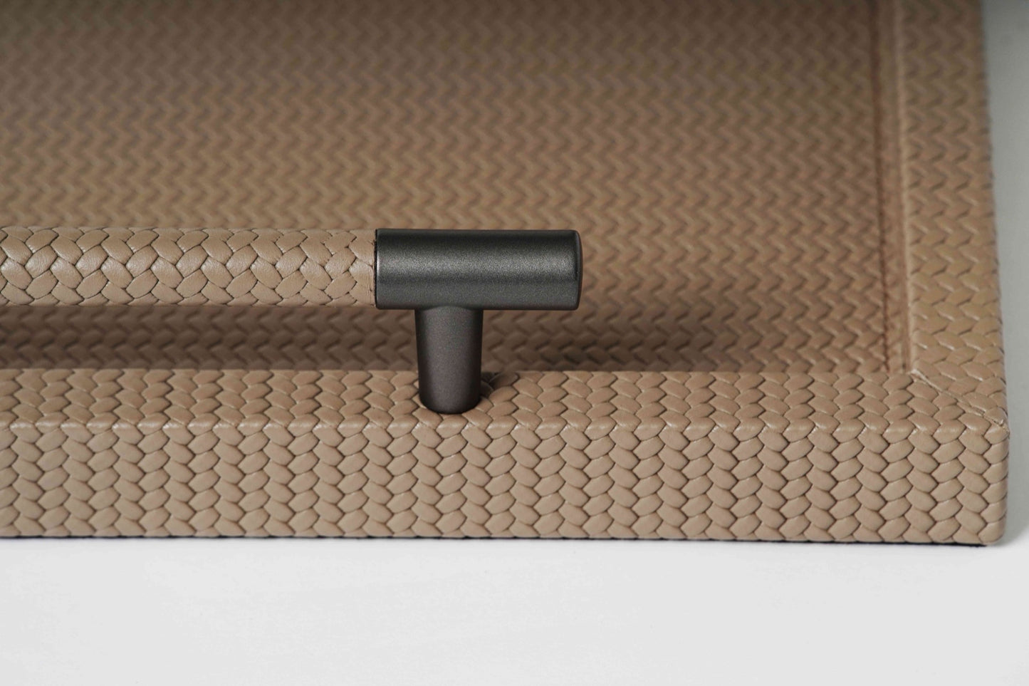 Dedalo  Leather-Covered Wood Tray with Metal Handles