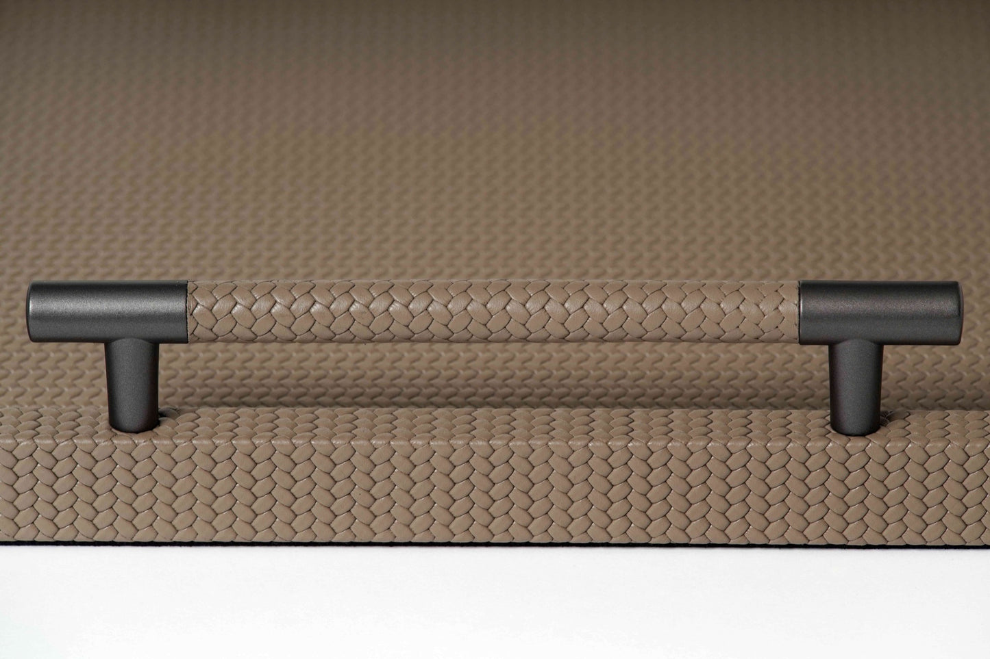 Dedalo  Leather-Covered Wood Tray with Metal Handles