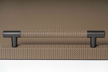 Dedalo  Leather-Covered Wood Tray with Metal Handles