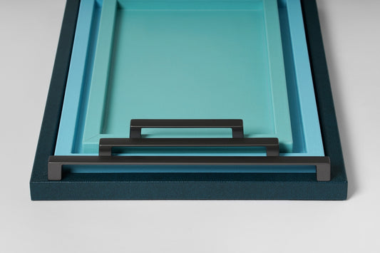 Jupiter Leather-Covered Wood Tray Rectangular w Burnished Metal Handles M