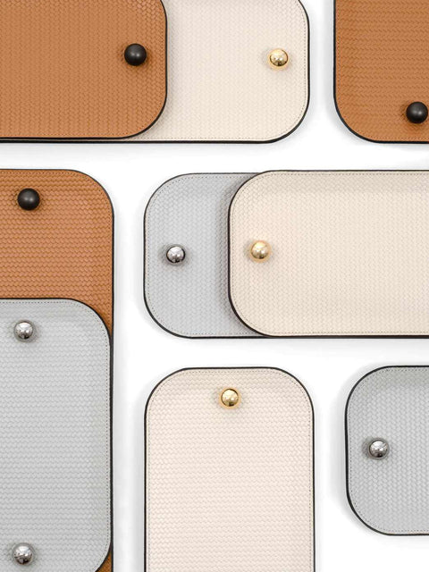 Olimpia Leather-Covered Metal Tray, Rectangular