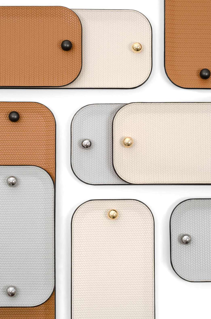 Olimpia Leather-Covered Metal Tray, Rectangular