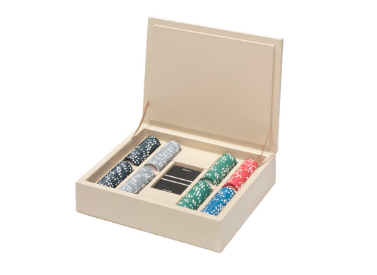 Riviere Eva Handwoven Leather Poker Game Set | Exquisite Design with Handwoven Leather Lid | Includes Deck of High-Quality Playing Cards and Ceramic Poker Chips | Explore a Range of Luxury Poker Game Sets at 2Jour Concierge, #1 luxury high-end gift & lifestyle shop