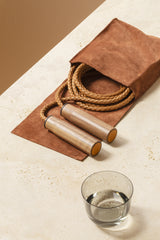 x Poltrona Frau Braided Leather Jump Rope w Walnut Wood Handles