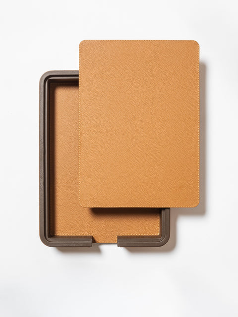 x Poltrona Frau Leather-Covered Wood A4 Paper Tray With Lid