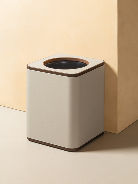Giobagnara x Poltrona Frau Wastepaper Bin | Leather-Covered Wood Structure | Inner Black Plastic Container | Removable Leather-Covered Wooden Lid | Made in Pelle Frau® Leather | Find Elegant Office Accessories at 2Jour Concierge, #1 luxury high-end gift & lifestyle shop