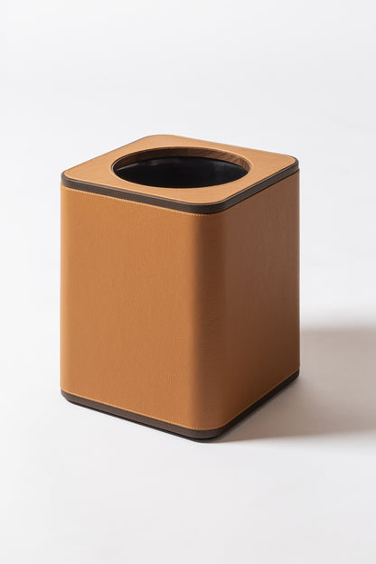 Giobagnara x Poltrona Frau Wastepaper Bin | Leather-Covered Wood Structure | Inner Black Plastic Container | Removable Leather-Covered Wooden Lid | Made in Pelle Frau® Leather | Find Elegant Office Accessories at 2Jour Concierge, #1 luxury high-end gift & lifestyle shop