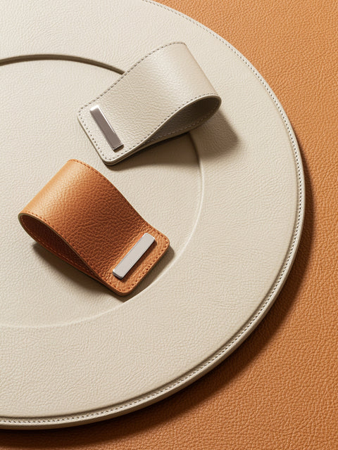 Giobagnara x Poltrona Frau Leather Napkin Ring | All-Leather Structure with Polished Chrome Closing | Elevates Table Decor with Subtle Elegance | Made in Pelle Frau® Leather | Discover Luxury Table Accessories at 2Jour Concierge, #1 luxury high-end gift & lifestyle shop
