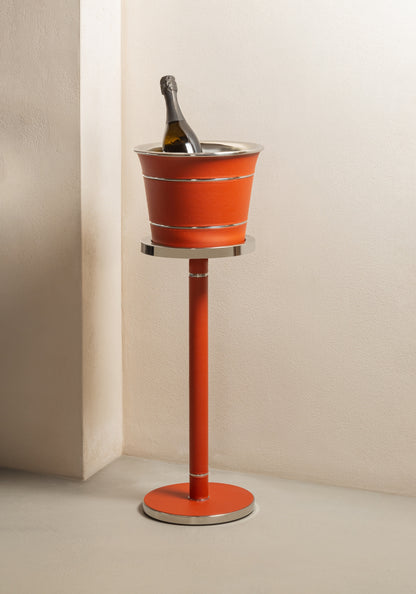 x Poltrona Frau Leather-Covered Steel Champagne Bucket Stand