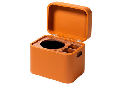 Giobagnara x Poltrona Frau champagne trunk | Luxurious leather-covered structure with hinged lid, walnut wood inlay, and elegant detailing | Includes two master glasses and a champagne bucket with insulated double-chamber polished steel insert | Entirely made in Pelle Frau® | Barware & trunks | 2Jour Concierge, your luxury lifestyle shop