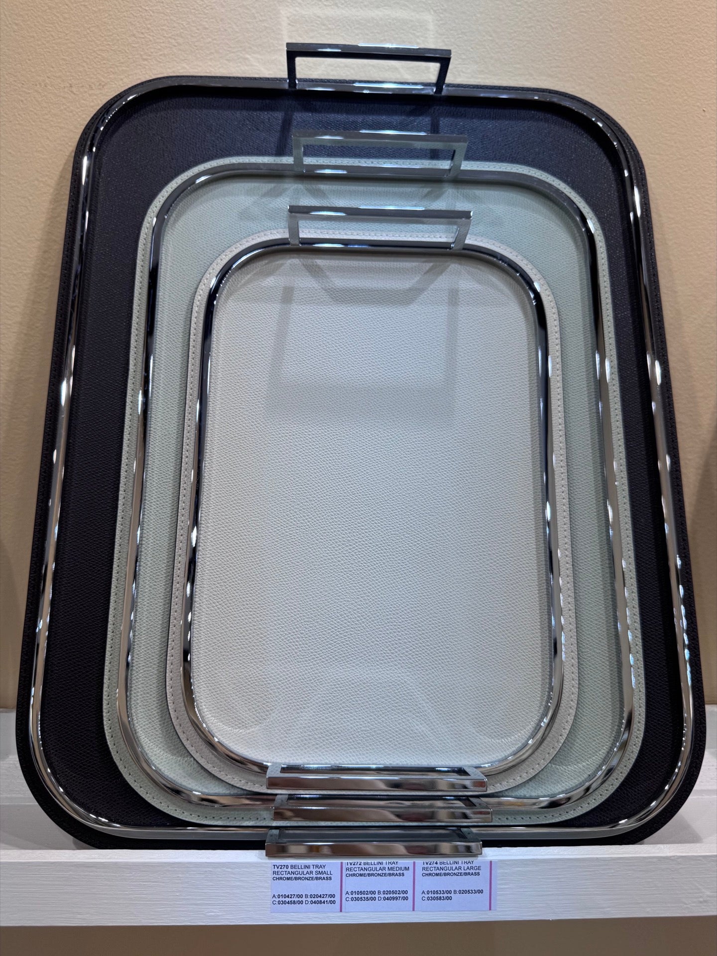 Bellini Rectangular Leather-Covered Metal Tray with Metal Frame and Handles S