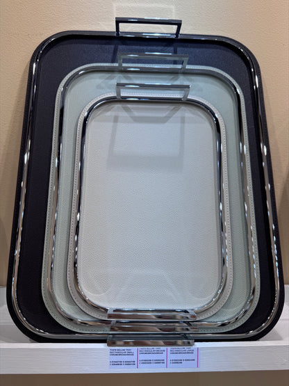 Bellini Rectangular Leather-Covered Metal Tray with Metal Frame and Handles S