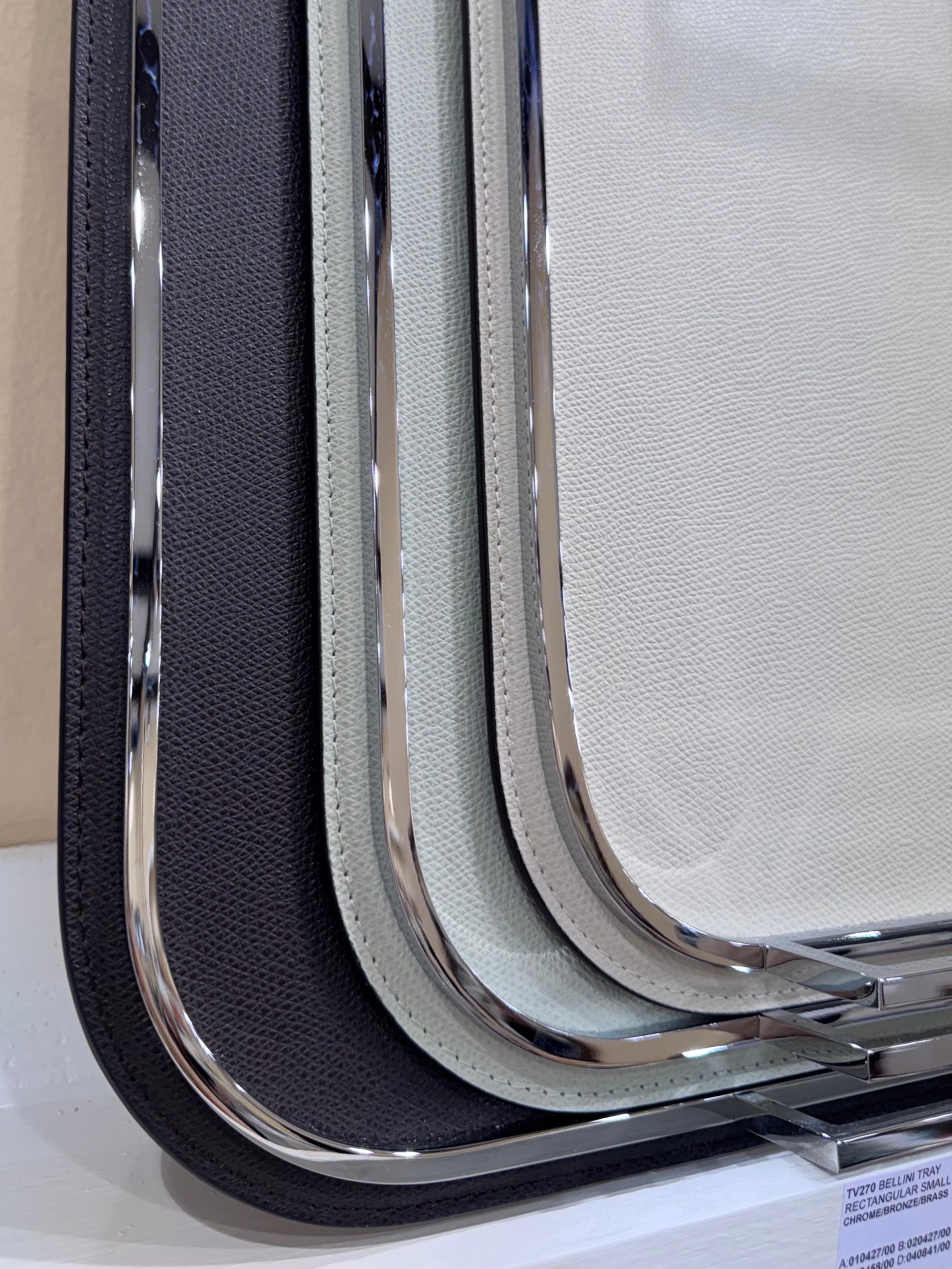 Bellini Rectangular Leather-Covered Metal Tray with Metal Frame and Handles S