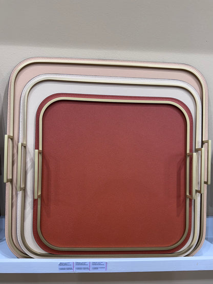 Bellini Rectangular Leather-Covered Metal Tray with Metal Frame and Handles S