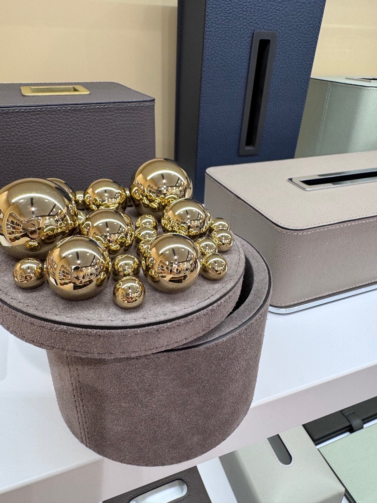 x Stephane Parmentier Champagne Leather-Covered Mixed Spheres Trinket Box