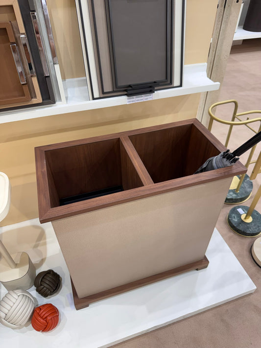 Manzoni Leather-Covered Oak Wood Double Umbrella Stand