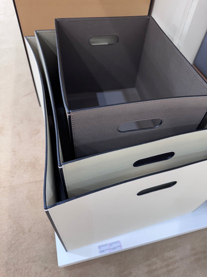 Marea Leather Storage Basket with Side Handles Square High L