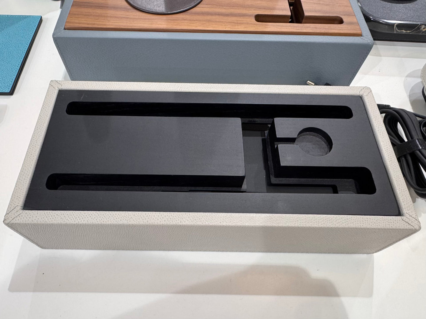 Ethan Leather-Covered Wooden Multi-Device 5-Port USB Charging Station