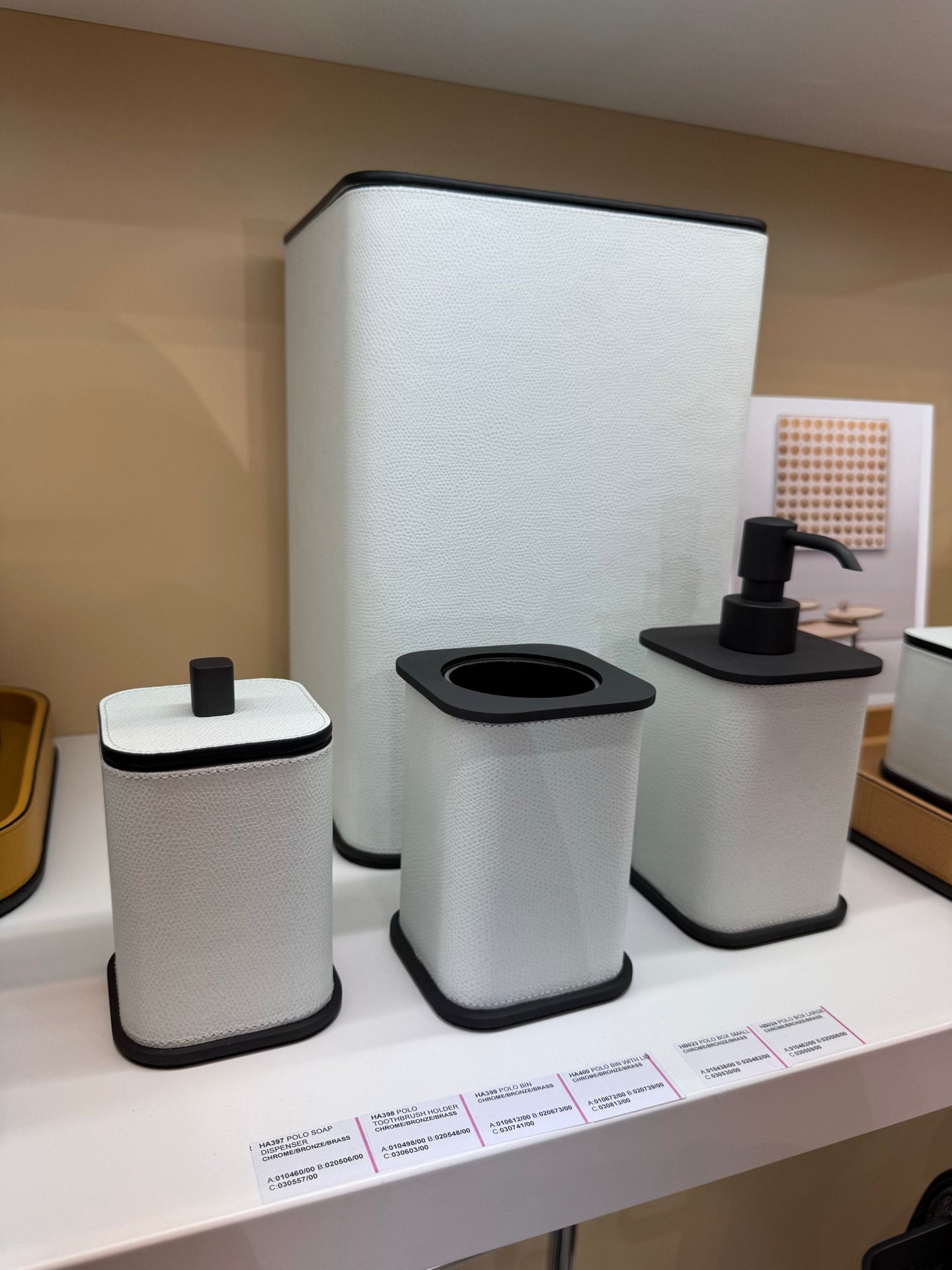 Giobagnara | Polo Leather Bathroom Set: Leather-covered body with rounded silhouette and metal pump in chrome, bronze, or brass | The Bathroom | 2Jour Concierge, your luxury lifestyle shop | luxury soap dispenser, Giobagnara Polo, leather bathroom accessory, Italian designer soap dispenser