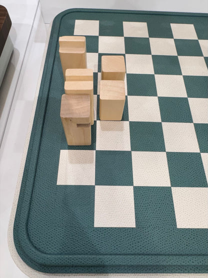 Giobagnara | Rolli Chess and Draughts Set: Leather-covered case with marquetry lid, maple and walnut pieces, leather-inlaid draughts | Game Room | 2Jour Concierge, your luxury lifestyle shop | luxury chess set, Giobagnara Rolli, leather chess board, Italian designer game set, luxury board game