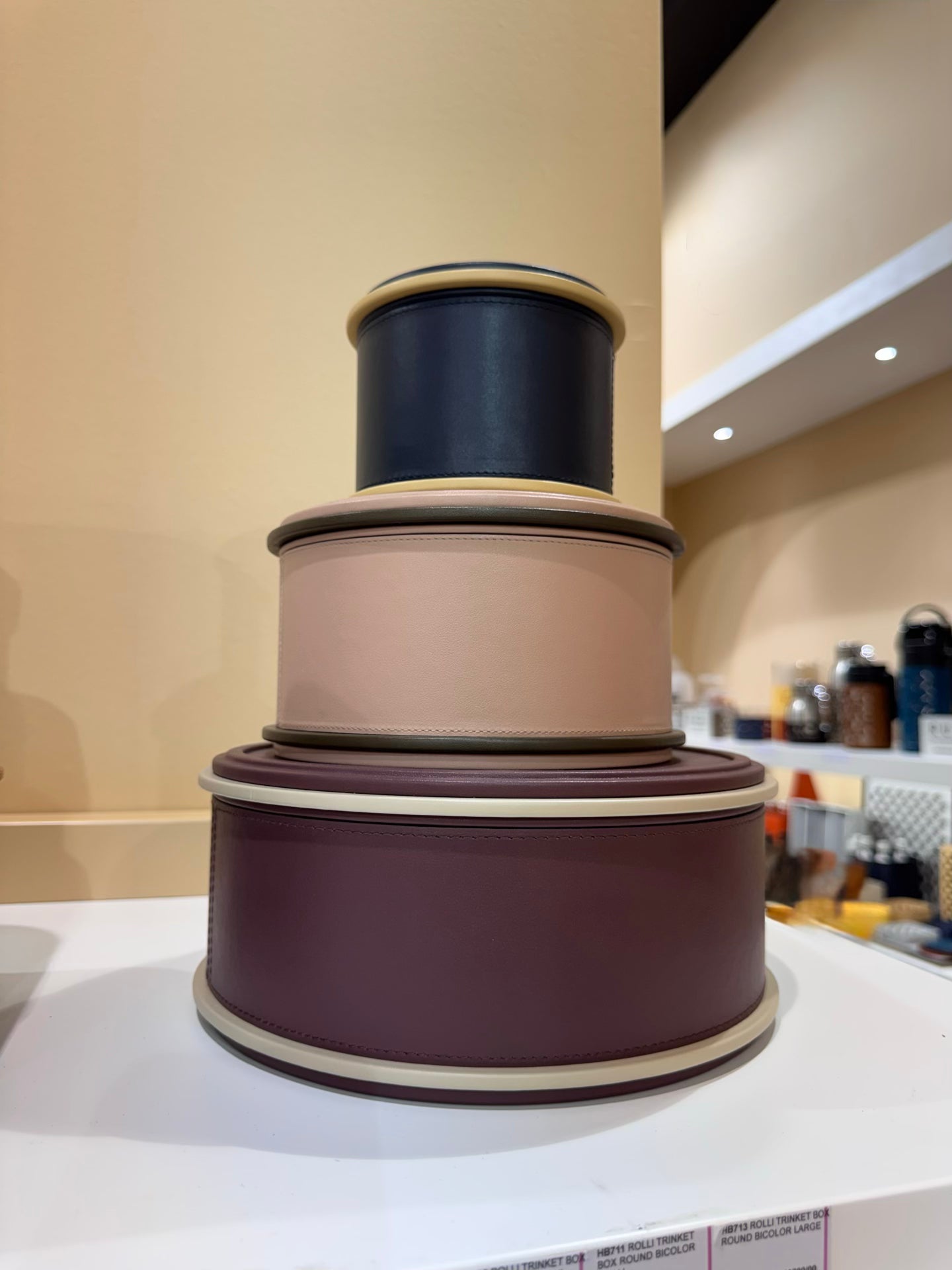 Giobagnara | Rolli Trinket Box: Leather-covered box with layered architectural profiles, monochrome and bicolor, in square, rectangular, long rectangular, and round forms | Decor | 2Jour Concierge, your luxury lifestyle shop | luxury trinket box, Giobagnara Rolli, architectural leather box, Italian designer box
