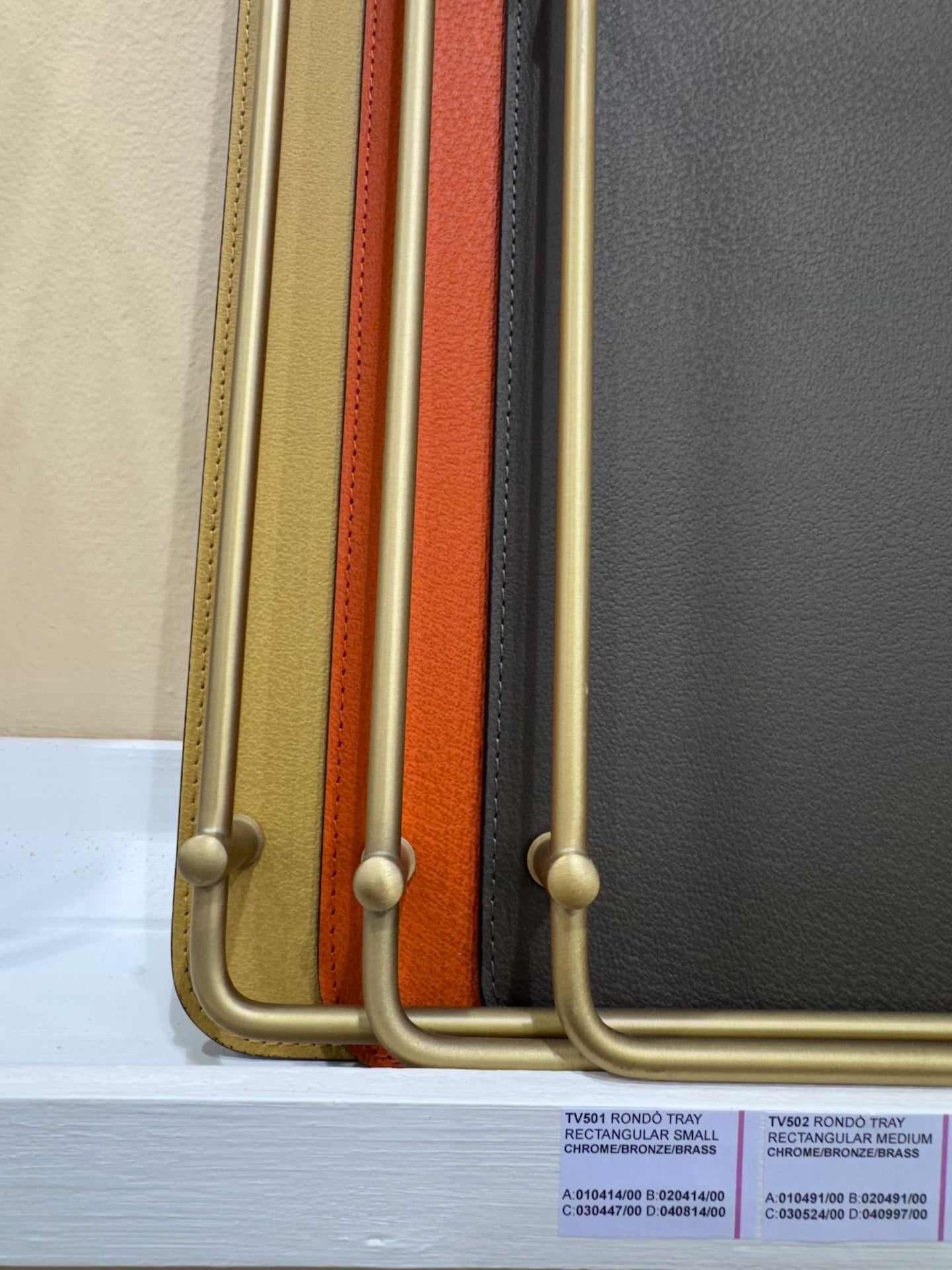 Rondò Leather-Covered Metal Tray Rectangular with Brass Frame and Handles