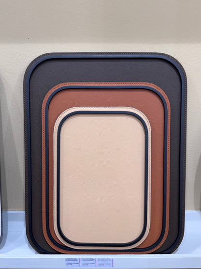 Rossini Rectangular Leather-Covered Metal Tray