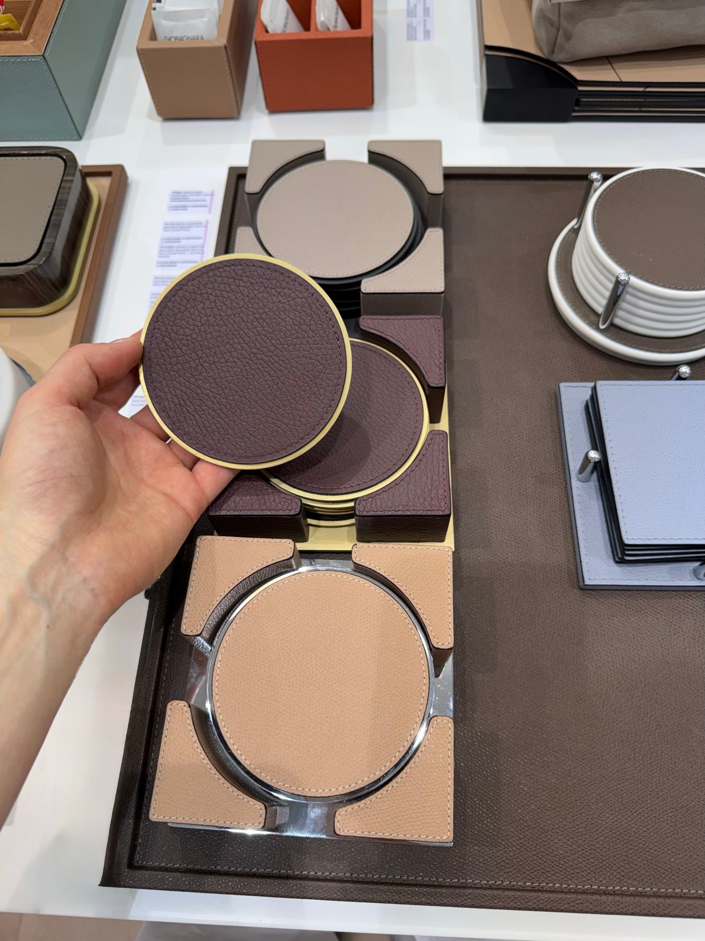 Trafalgar Leather-Covered Coaster with Metal Core