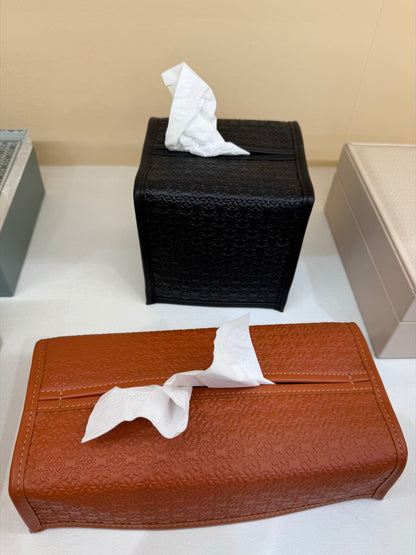 Giobagnara x Elie Saab Monogram Tissue Holder | Leather tissue box cover featuring the Elie Saab Monogram pattern | Available in rectangular and square shapes | Home Accessories | 2Jour Concierge, your luxury lifestyle shop