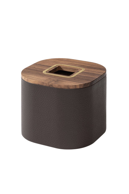 Dama Square Leather-Covered Wood Tissue Holder With Metal Detail