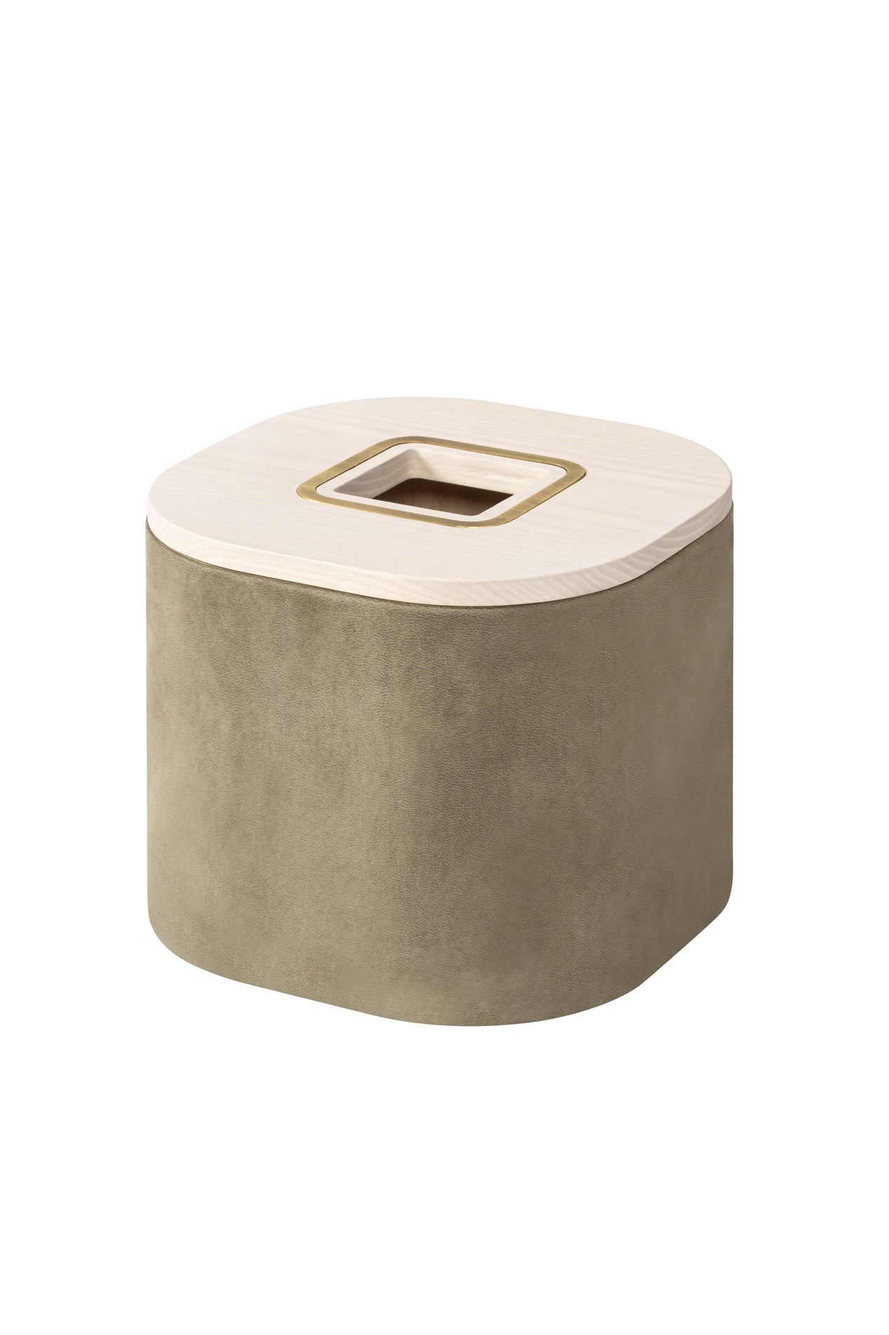 Dama Square Leather-Covered Wood Tissue Holder With Metal Detail