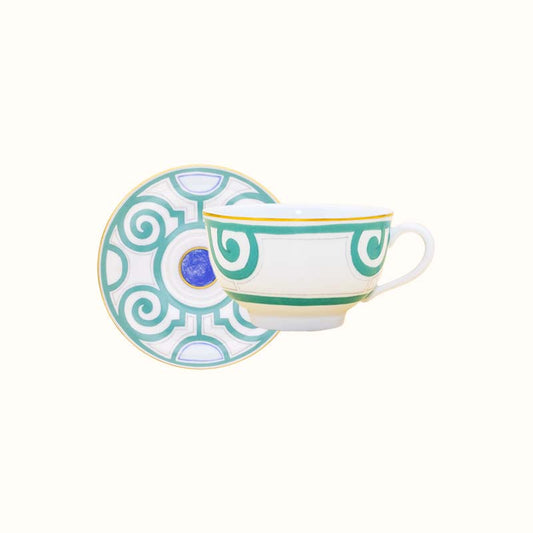 Robert Haviland & C. Parlon Grand Parc | Tea Cup & Saucer: Fine Limoges porcelain with turquoise scroll motif and smooth, glazed finish, ideal for refined afternoon tea moments | Tableware & Serveware / Cups & Mugs | 2Jour Concierge, your luxury lifestyle shop