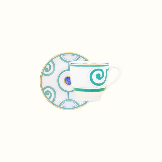 Robert Haviland & C. Parlon Grand Parc | Coffee Cup & Saucer: Fine Limoges porcelain with turquoise scroll motif and smooth, glazed finish, ideal for espresso or small coffee service | Tableware & Serveware / Cups & Mugs | 2Jour Concierge, your luxury lifestyle shop
