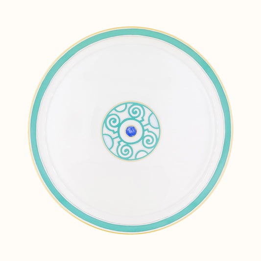 Robert Haviland & C. Parlon Grand Parc | Round Flat Tart Dish: Fine Limoges porcelain with central turquoise motif and smooth, glazed finish, perfect for tarts, quiches, or elegant presentation | Tableware & Serveware / Serving Dishes & Platters | 2Jour Concierge, your luxury lifestyle shop