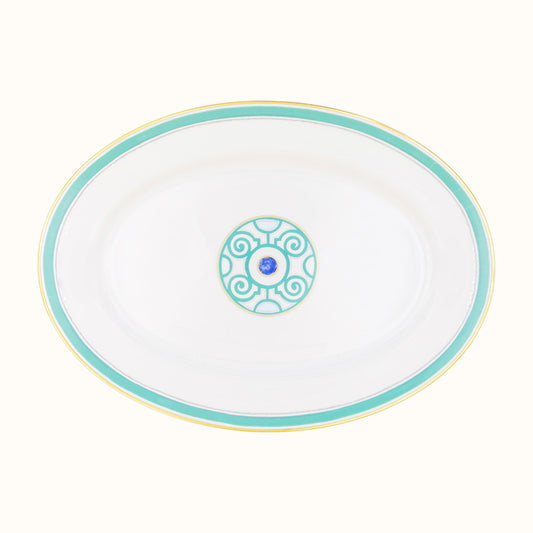 Robert Haviland & C. Parlon Grand Parc | Medium Oval Platter: Fine Limoges porcelain with central turquoise motif and smooth, glazed finish, ideal for main dishes or composed presentations | Tableware & Serveware / Serving Dishes & Platters | 2Jour Concierge, your luxury lifestyle shop