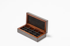 San Marco Leather-Covered Walnut Cufflinks Box with Walnut Hinge