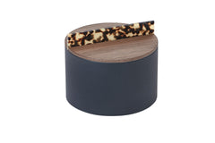 Dama Leather-Covered Box, Round With Tortoise Handle