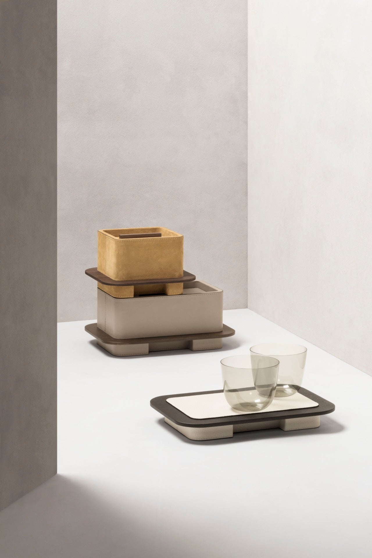 Giobagnara × Glenn Sestig | Lloyd Rectangular Boxes: Leather-covered wood structure with walnut or wenge finish | Décor / Trinket Boxes | 2Jour Concierge, your luxury lifestyle shop | modern interiors, collectible design, architectural detailing, Italian craftsmanship