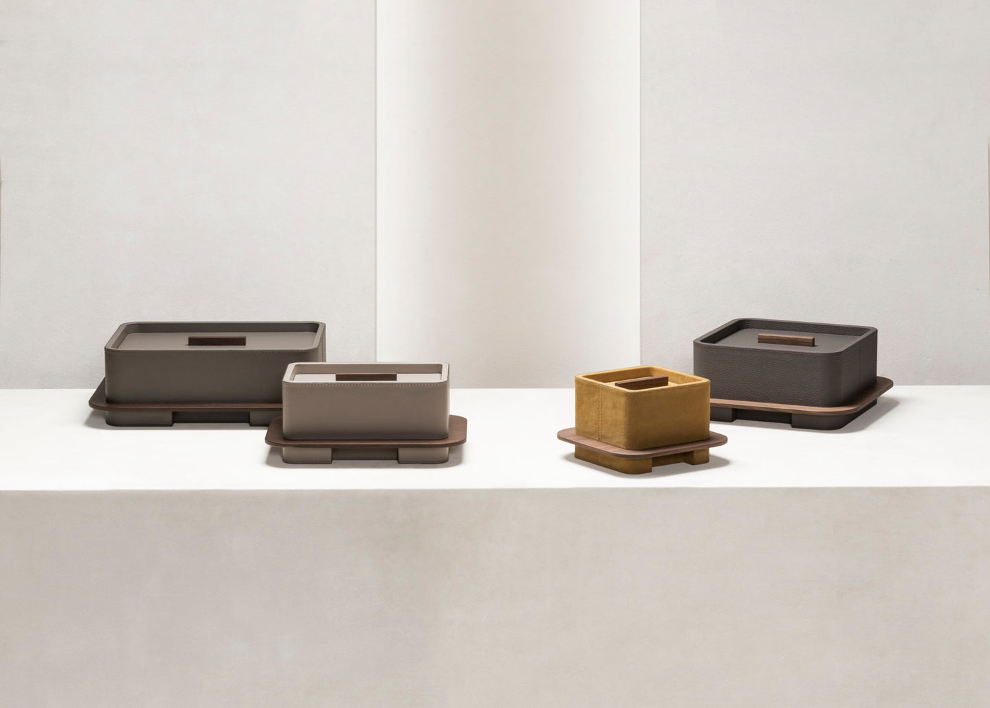 Giobagnara × Glenn Sestig | Lloyd Rectangular Boxes: Leather-covered wood structure with walnut or wenge finish | Décor / Trinket Boxes | 2Jour Concierge, your luxury lifestyle shop | modern interiors, collectible design, architectural detailing, Italian craftsmanship