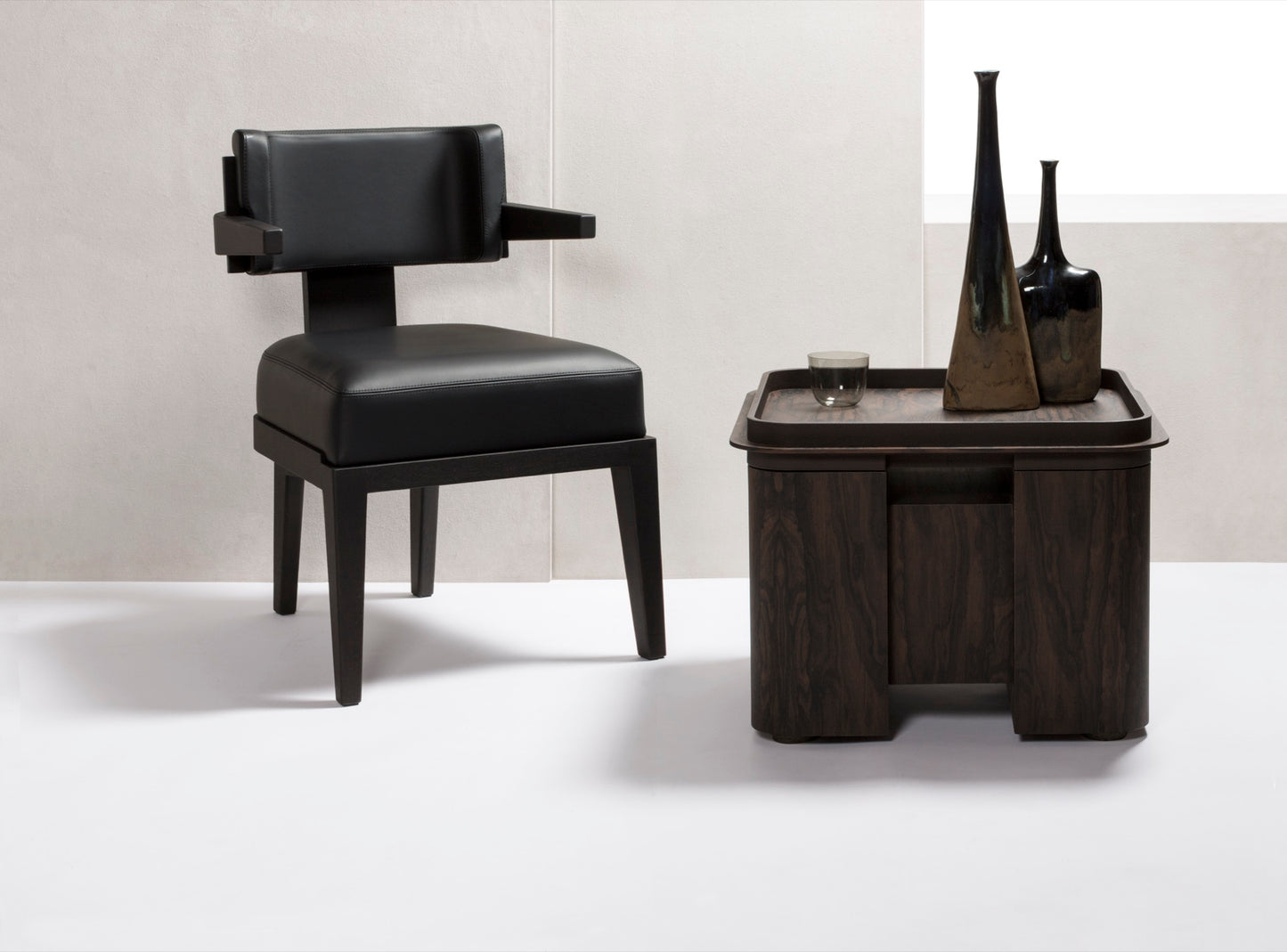 x Glenn Sestig Lloyd Wood Side Table, Square with Leather-Trimmed Removable Tray