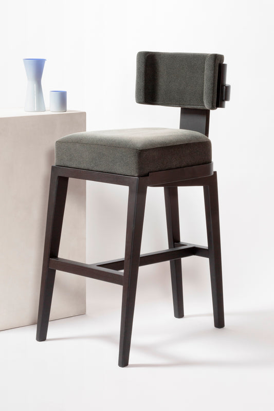 x Glenn Sestig Lluis Bar Stool: Walnut Wood Structure with Leather Cushions