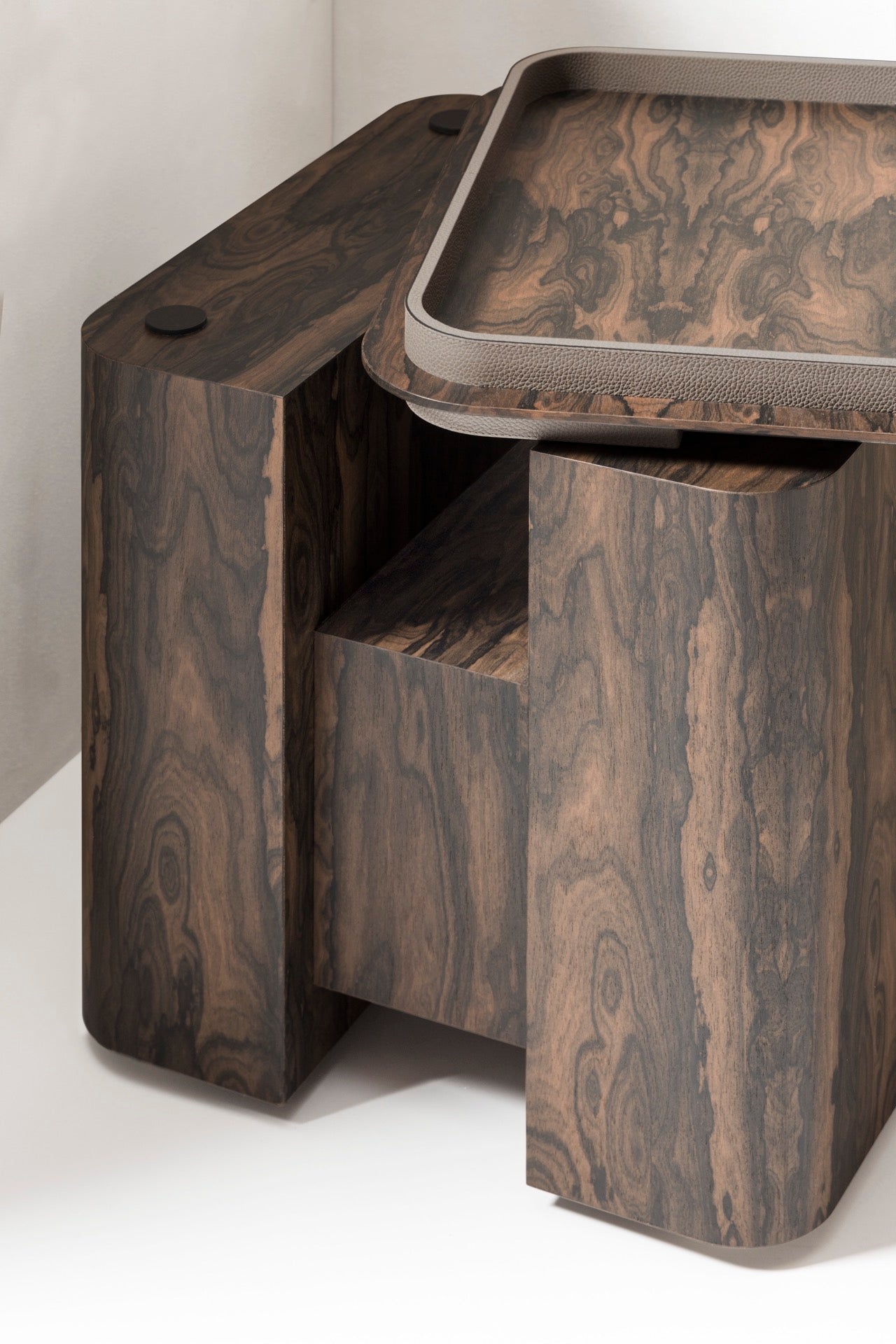 x Glenn Sestig Lloyd Wood Side Table, Square with Leather-Trimmed Removable Tray