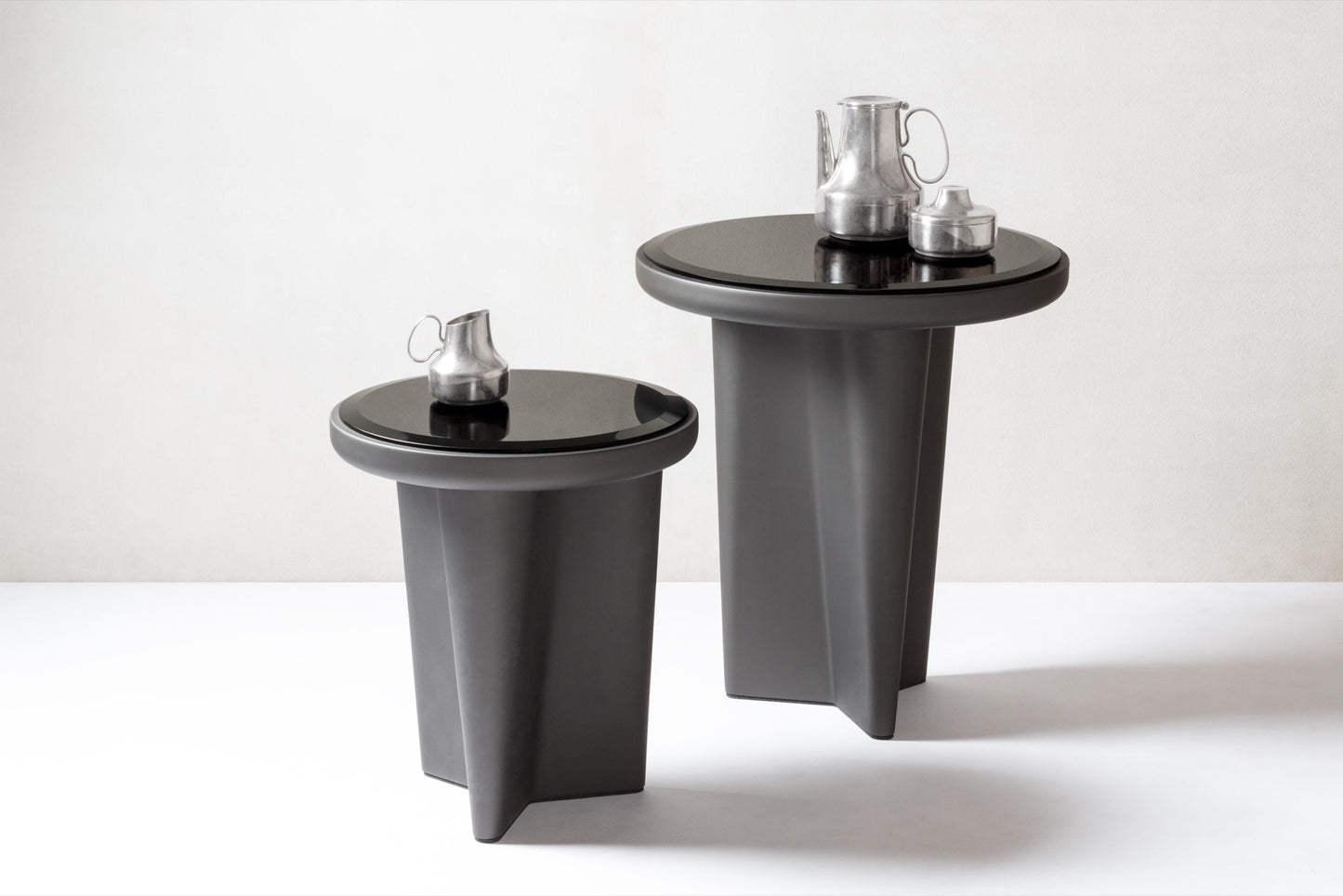 Giobagnara × Glenn Sestig Tanell | Side Tables: Lacquered wood in raw or dark bronze finish, bronze-colored glass top insert | Furniture / Side Tables + Bar Tables | 2Jour Concierge, your luxury lifestyle shop | luxury interiors, hospitality design, executive décor, yacht living, boutique hotels, gallery furniture, refined lifestyle