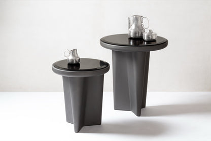 Giobagnara × Glenn Sestig Tanell | Side Tables: Lacquered wood in raw or dark bronze finish, bronze-colored glass top insert | Furniture / Side Tables + Bar Tables | 2Jour Concierge, your luxury lifestyle shop | luxury interiors, hospitality design, executive décor, yacht living, boutique hotels, gallery furniture, refined lifestyle