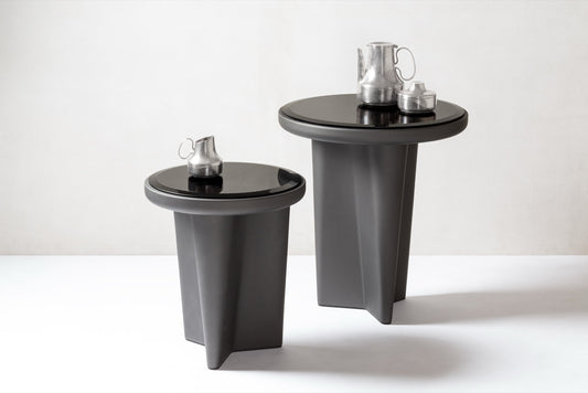 Giobagnara × Glenn Sestig Tanell | Side Tables: Lacquered wood in raw or dark bronze finish, bronze-colored glass top insert | Furniture / Side Tables + Bar Tables | 2Jour Concierge, your luxury lifestyle shop | luxury interiors, hospitality design, executive décor, yacht living, boutique hotels, gallery furniture, refined lifestyle