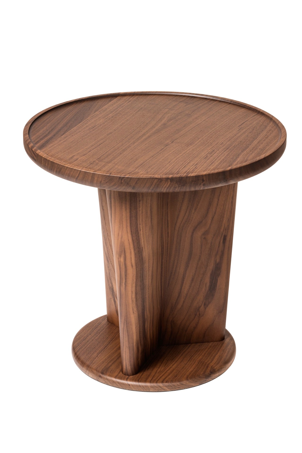 Giobagnara × Glenn Sestig Tanell | Round Walnut Wood Side Tables: Sculptural walnut base with natural or dark finishes, round top design | Furniture / Side Tables + Bar Tables | 2Jour Concierge, your luxury lifestyle shop | luxury interiors, refined living, executive residences, boutique hotels, yacht décor, office décor, contemporary design