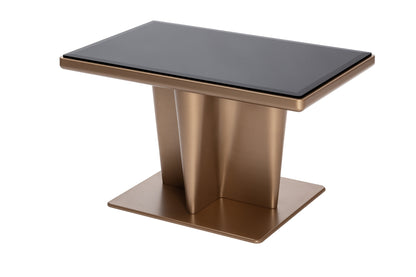 Giobagnara x Glenn Sestig Tanell Bar Table | Minimalist, contemporary design with a trilobed base tapered downward, an iconic piece and ideal display unit | Raw bronze or dark bronze-lacquered wood structure with bronze-colored glass top insert | Furniture and Bar Tables | 2Jour Concierge, your luxury lifestyle shop