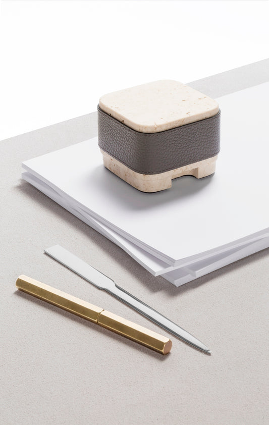 Giobagnara x Glenn Sestig Lloyd Leather & Marble Paperweight | Collaboration with Glenn Sestig | Stylish Design with Leather and Marble | Explore a Range of Luxury Desk Accessories at 2Jour Concierge, #1 luxury high-end gift & lifestyle shop