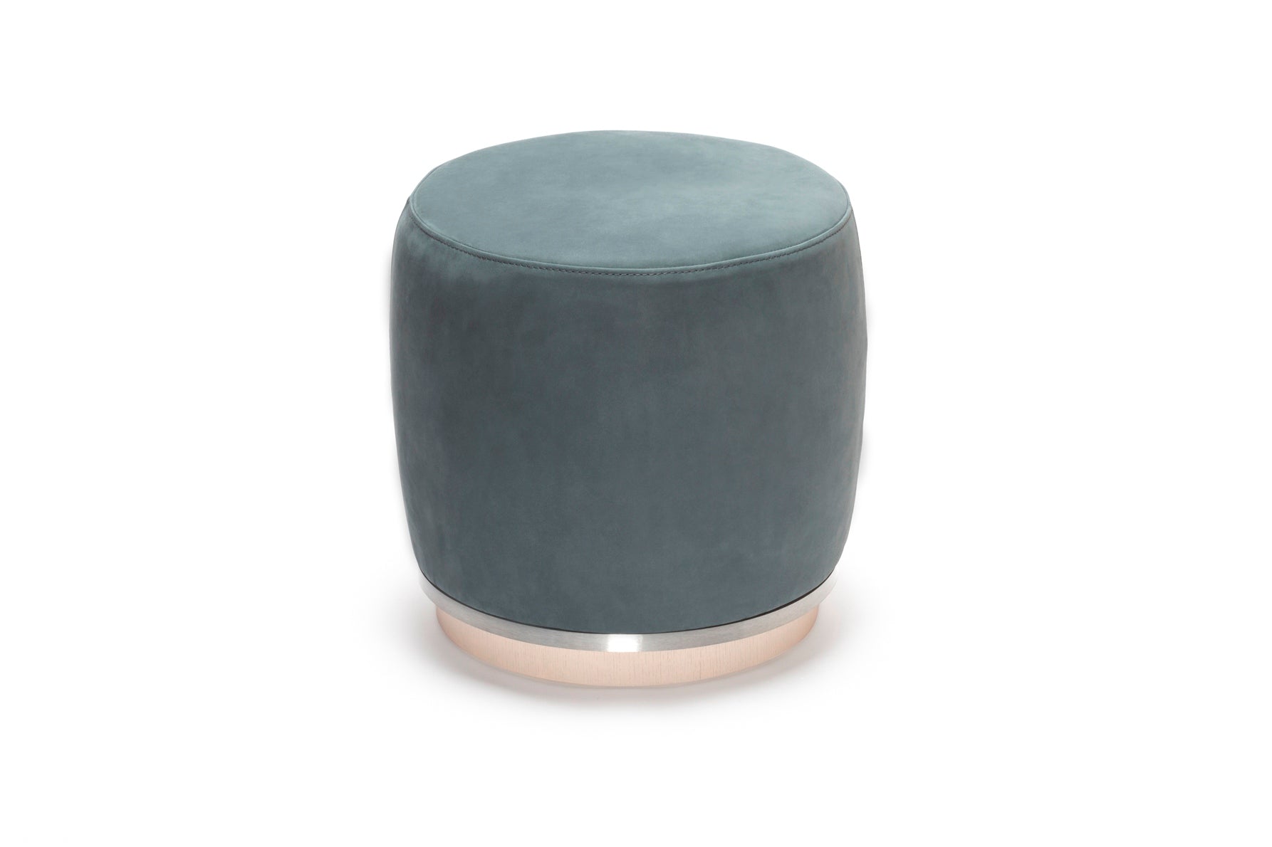 Riviere Dama Pouf | Upholstered leather pouf with a wooden base adorned with a fine metal ring | Elegant and luxurious design | Home Decor and Furniture | 2Jour Concierge, your luxury lifestyle shop