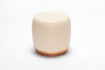 Riviere Dama Pouf | Upholstered leather pouf with a wooden base adorned with a fine metal ring | Elegant and luxurious design | Home Decor and Furniture | 2Jour Concierge, your luxury lifestyle shop